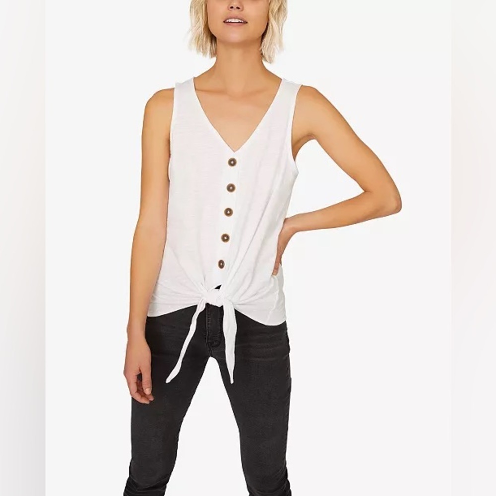 Santuary Women's White Tied to You Cotton Button-Front Tank Top MEDIUM NWT